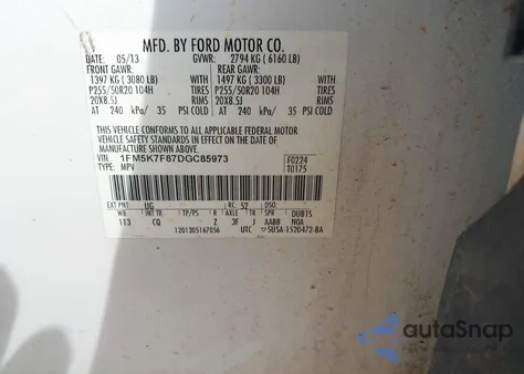 2013 Ford Explorer Limited z USA, uszkodzony, nr VIN 1FM5K7F87DGC85973